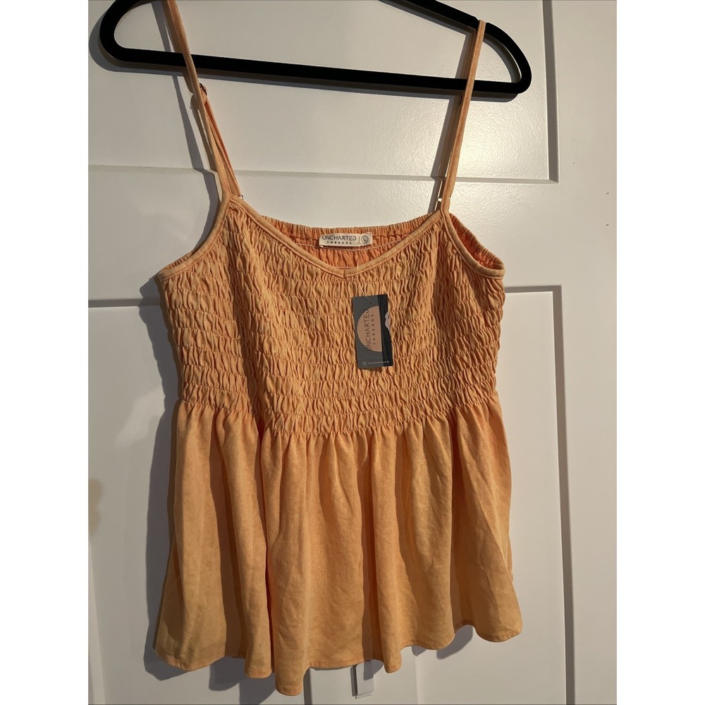 NWT Uncharted Threads Cropped Ruched Tank Top Women's Large Orange